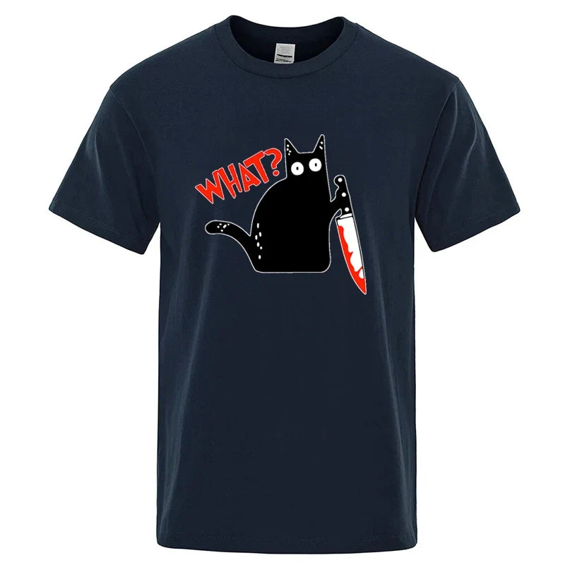 Knife Cat Graphic T Shirt Funny Cotton Blend Streetwear Tee