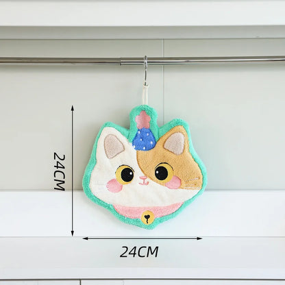 Cute Cat Hand Towel – Coral Fleece Hanging Bathroom Towel