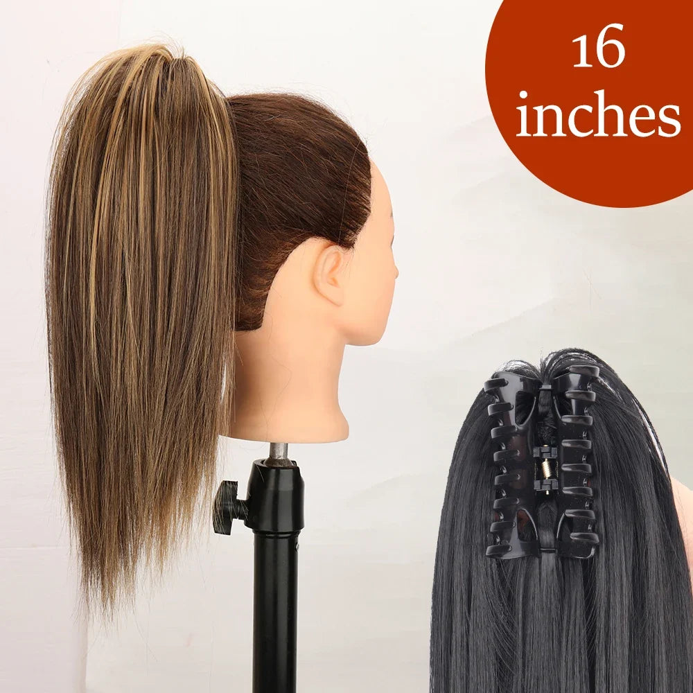Claw Clip Ponytail Extension 24 Inch Wavy Synthetic Hair Heat Resistant