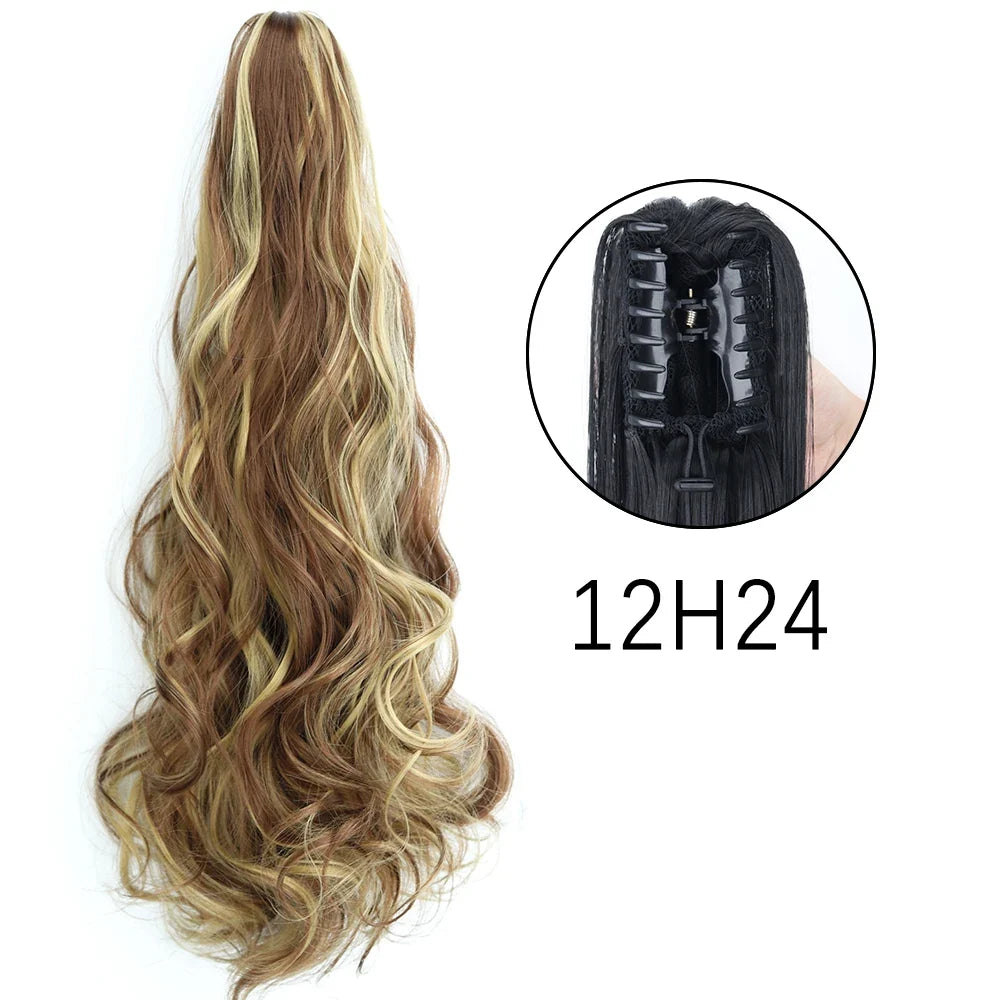 Claw Clip Ponytail Extension 24 Inch Wavy Synthetic Hair Heat Resistant