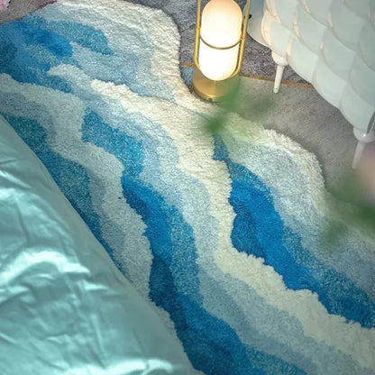 Ocean Wave Tufted Bath Mat – Non-Slip Plush Bathroom Rug