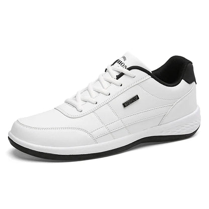 Men's Waterproof Leather Sneakers – Casual Lace-Up Vulcanized Shoes