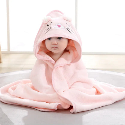Baby Hooded Bath Towel – Soft Cartoon Animal Bathrobe Wrap for Newborns