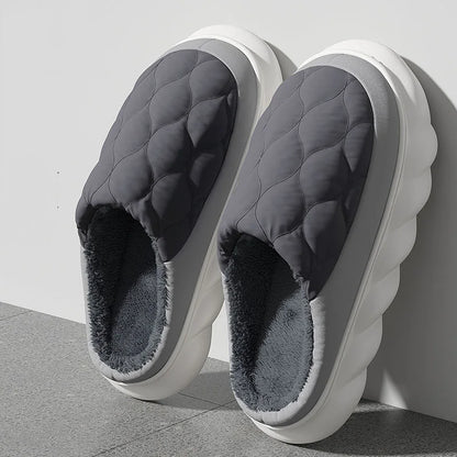 Waterproof Winter Slippers – Quilted Fur-Lined House Shoes for Men & Women