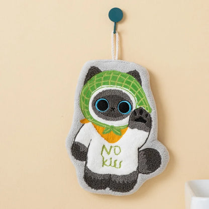 Cute Cat Hand Towel – Coral Fleece Hanging Bathroom Towel