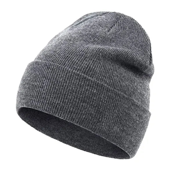 Solid Knit Beanie – Unisex Cuffed Winter Skull Cap