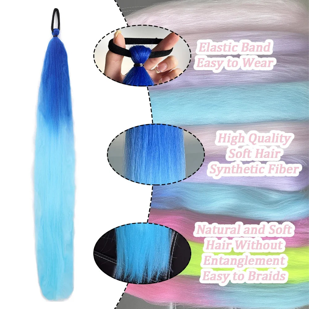 Long Straight Ponytail Extension 2pcs – Synthetic Hair with Rubber Band