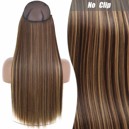 Clip-Free Straight Hair Extension Long Synthetic Hairpiece