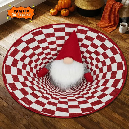 Christmas Gnome Round Rug 3D Printed Holiday Decor Mat