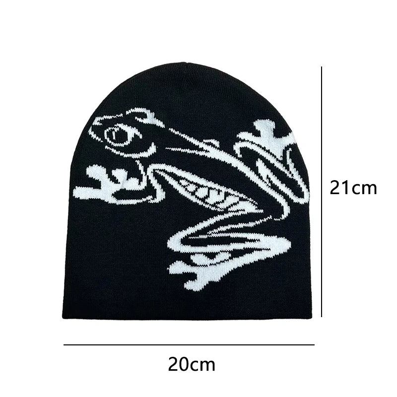 Tree Frog Print Beanie – Stretchy Knit Skull Cap
