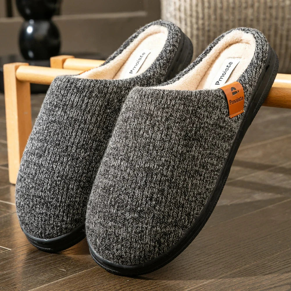 Memory Foam Winter Slippers for Men – Warm Fleece-Lined Indoor Shoes
