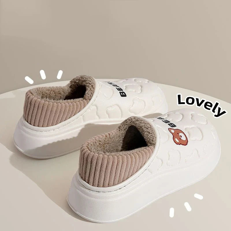 Winter Plush Slippers Women Men Waterproof Warm Anti-Slip Indoor Outdoor