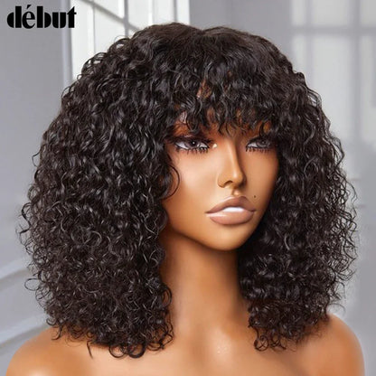 Jerry Curly Short Bob Human Hair Wig with Bangs