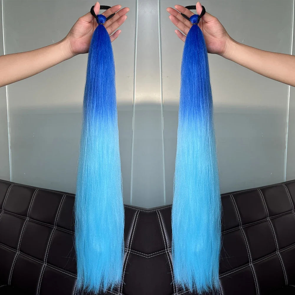 Long Straight Ponytail Extension 2pcs – Synthetic Hair with Rubber Band