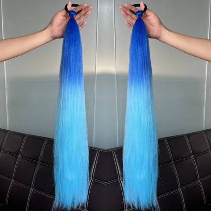 Long Straight Ponytail Extension 2pcs – Synthetic Hair with Rubber Band