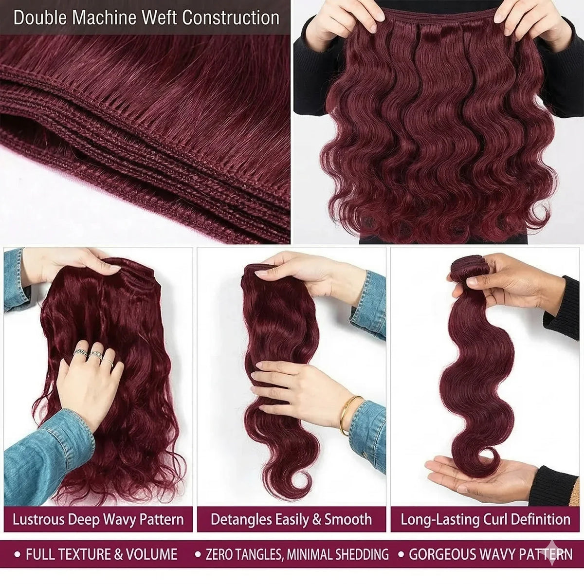 99J Burgundy Body Wave Human Hair Bundles 16A Brazilian Virgin Remy