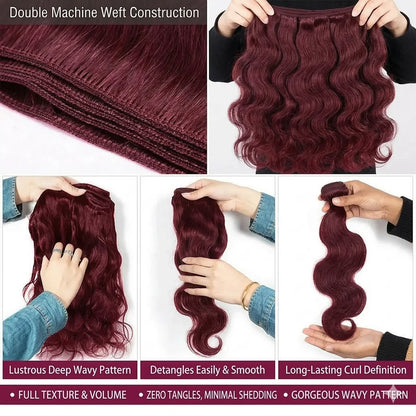 99J Burgundy Body Wave Human Hair Bundles 16A Brazilian Virgin Remy