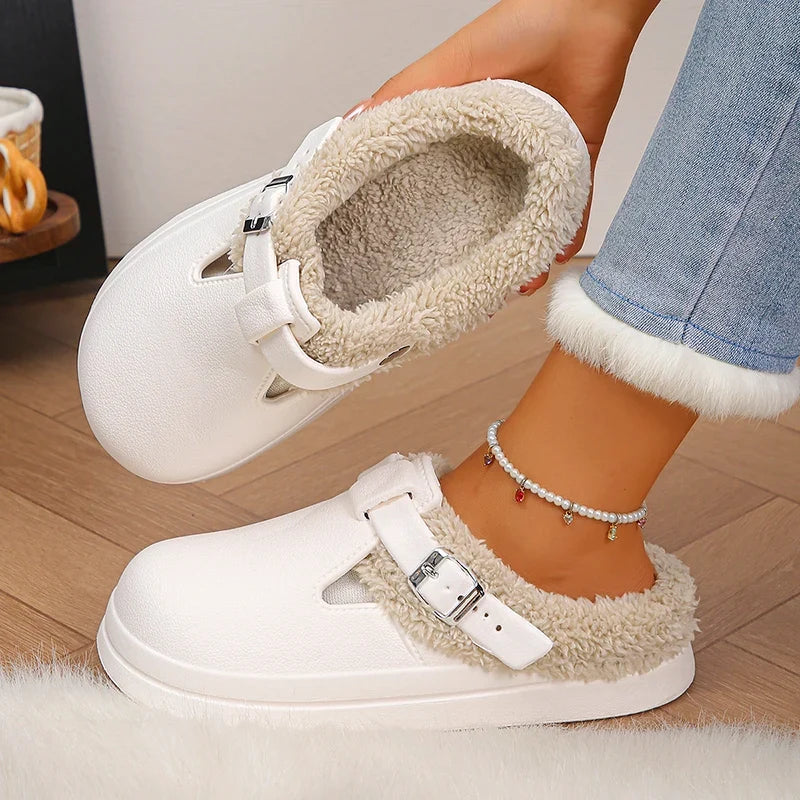 Fluffy Clogs Slippers Women Winter Warm EVA Waterproof Non-Slip
