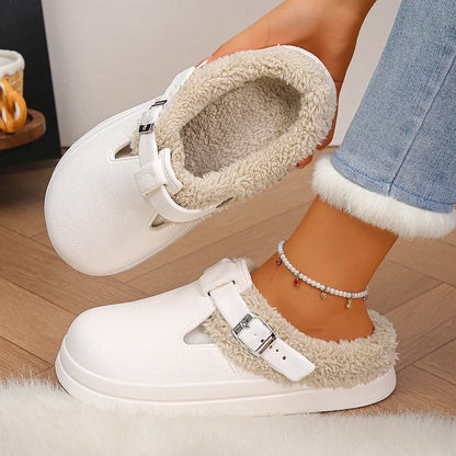 Fluffy Clogs Slippers Women Winter Warm EVA Waterproof Non-Slip