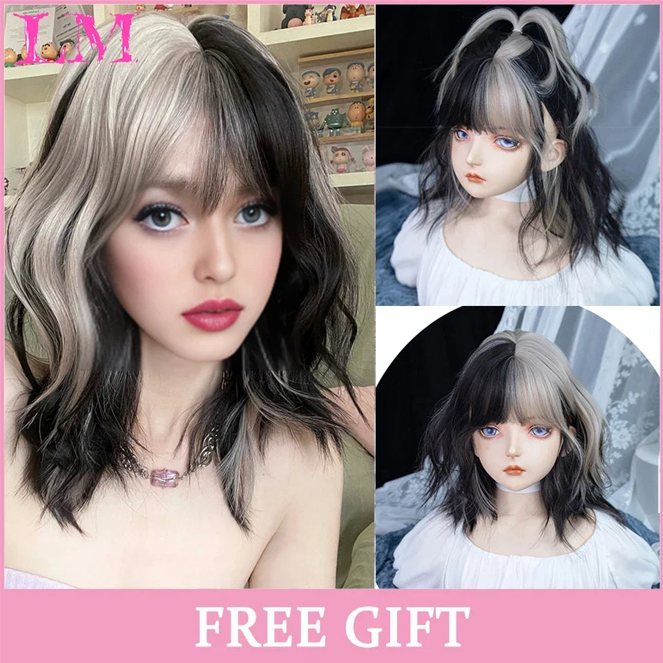 Cosplay Wig with Bangs – Long Straight Synthetic Hair 24 Inch