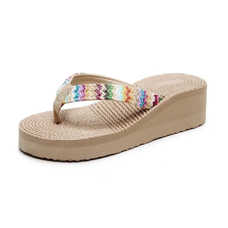 Women's Platform Wedge Flip Flops – Boho Woven Beach Sandals