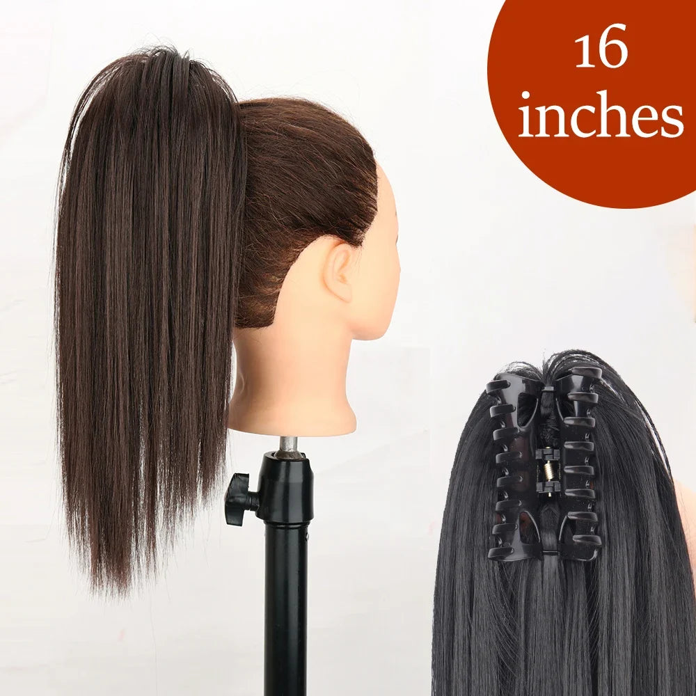 Claw Clip Ponytail Extension 24 Inch Wavy Synthetic Hair Heat Resistant
