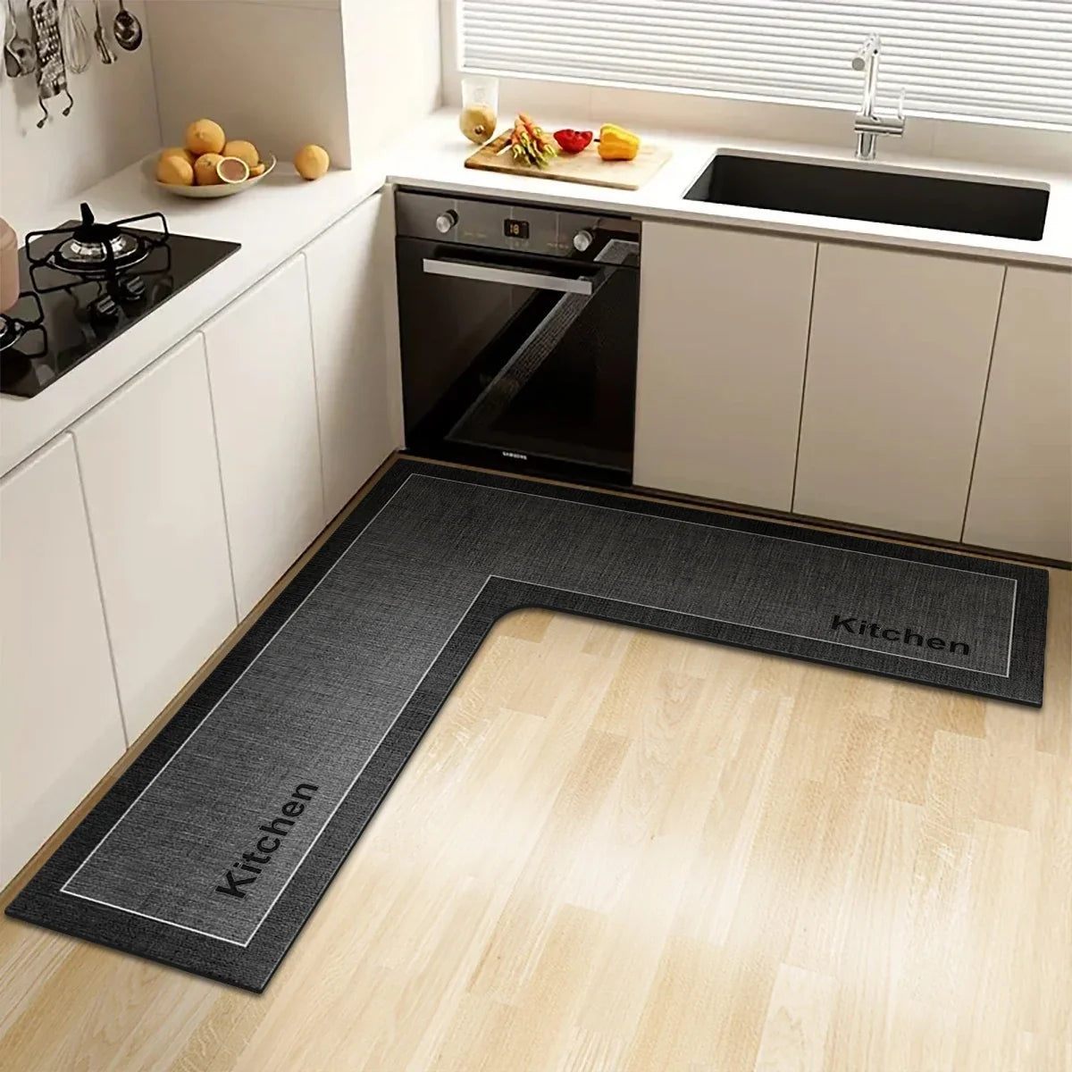 L-Shaped Kitchen Floor Mat – Non-Slip Absorbent Diatom Mud Rug