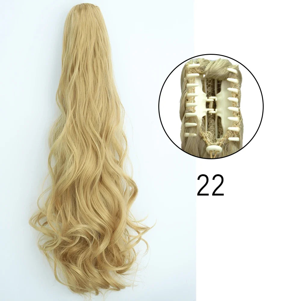 Claw Clip Ponytail Extension 24 Inch Wavy Synthetic Hair Heat Resistant
