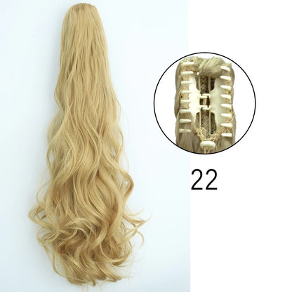Claw Clip Ponytail Extension 24 Inch Wavy Synthetic Hair Heat Resistant