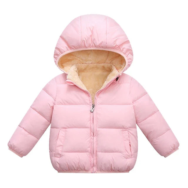 Kids Winter Hooded Puffer Jacket – Thick Fleece-Lined Coat for Boys & Girls