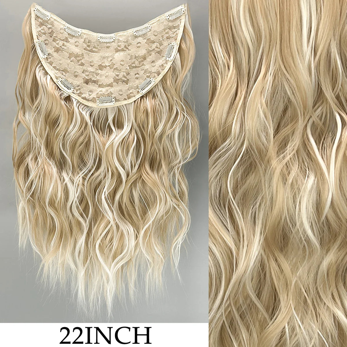 Clip-In Hair Extensions 7pcs 16 Clips Wavy Synthetic 24 Inch