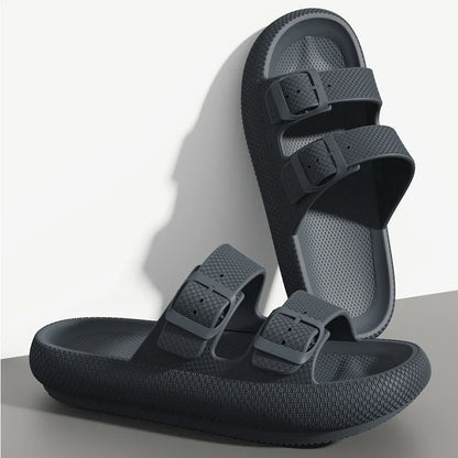 Thick Sole Sandals – Non-Slip Double Strap Slides for Men & Women