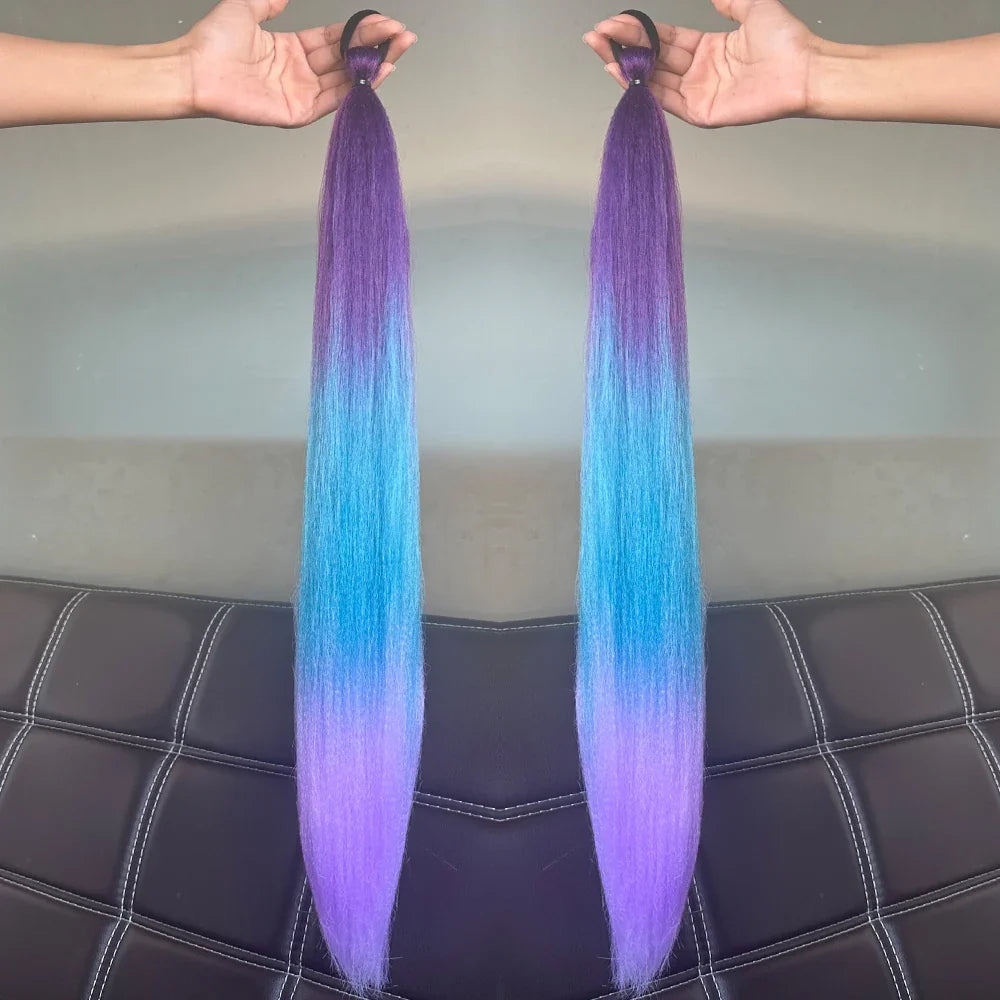 Long Straight Ponytail Extension 2pcs – Synthetic Hair with Rubber Band