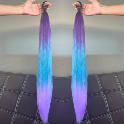 Long Straight Ponytail Extension 2pcs – Synthetic Hair with Rubber Band