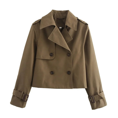 Cropped Trench Coat Women – Vintage Double Breasted Short Jacket
