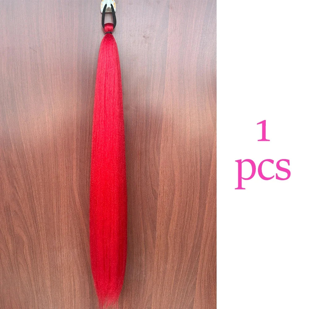 Long Straight Ponytail Extension 2pcs – Synthetic Hair with Rubber Band