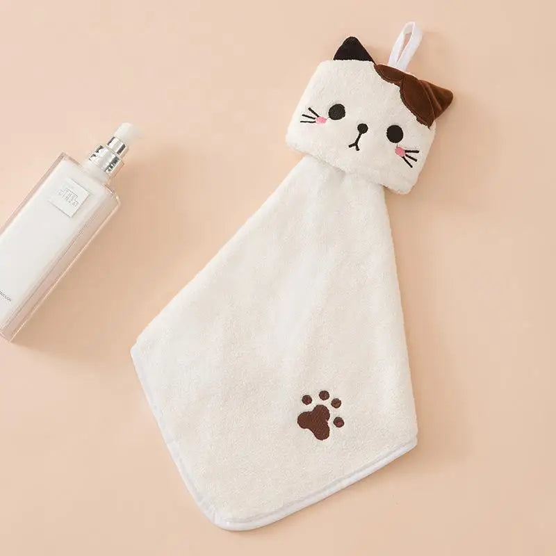Cute Cat Hanging Hand Towel – Soft Coral Velvet Dishcloth