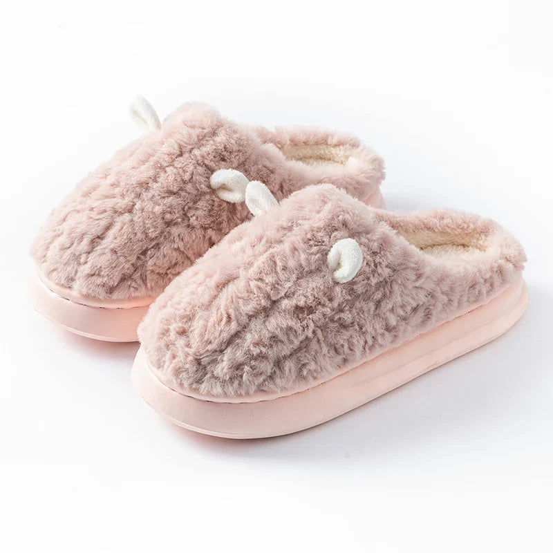 Fluffy Bunny Slippers – Warm Closed-Toe Plush House Shoes for Women & Men