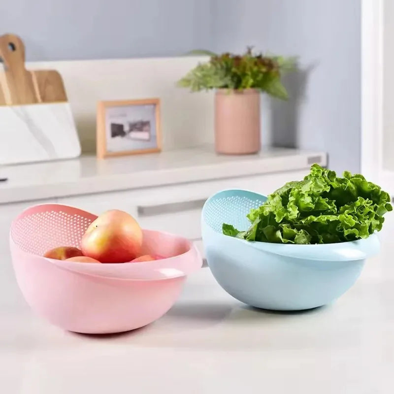 Rice Washing Bowl with Drain Colander – Silicone Strainer Basket for Kitchen