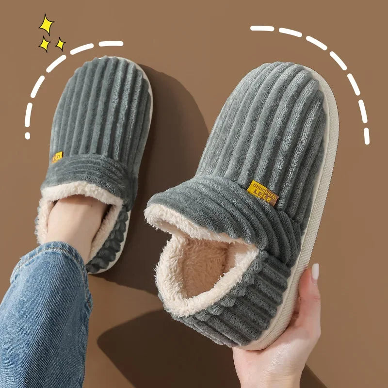 Plush Fur Slippers – Warm Corduroy Indoor Slides for Women & Men