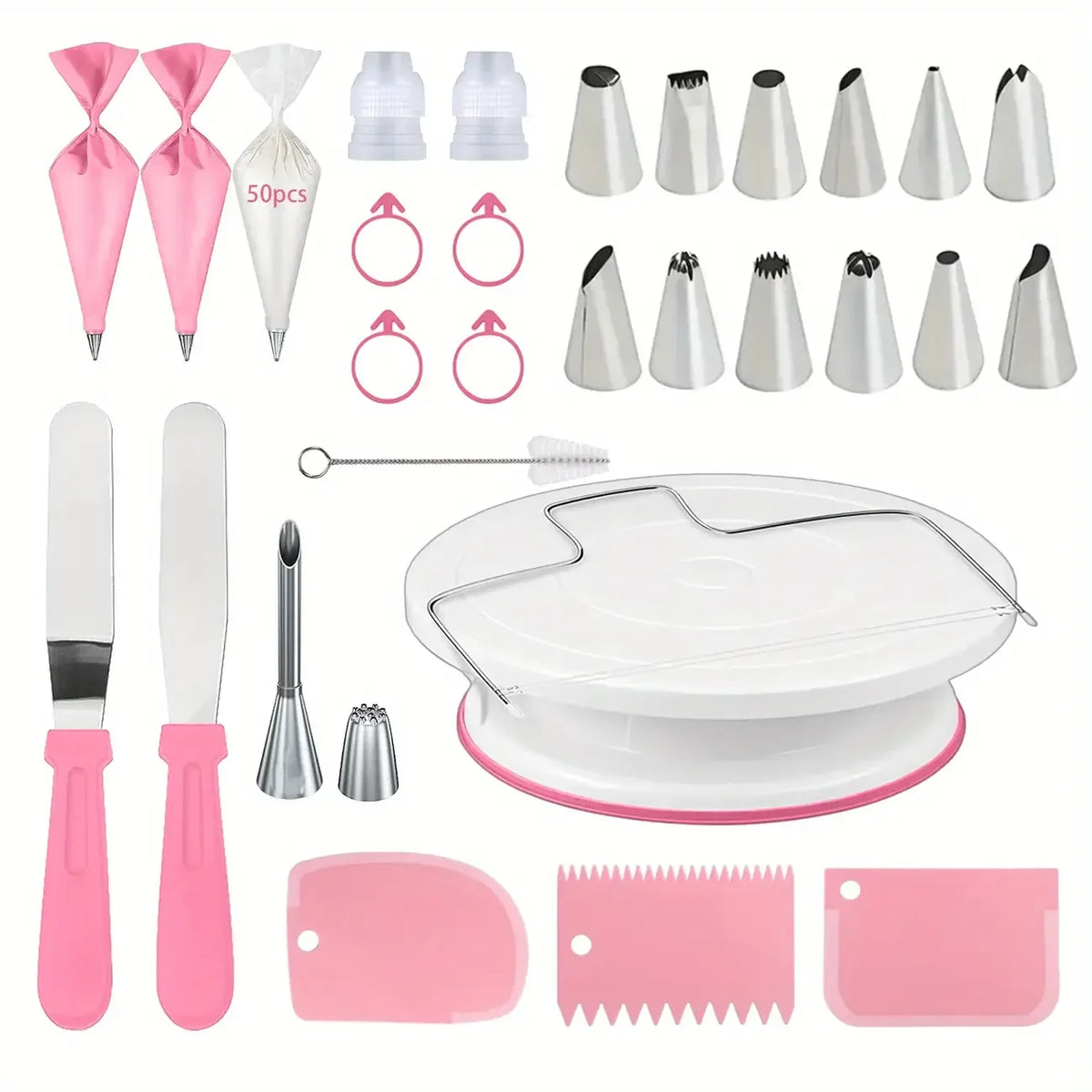 Cake Decorating Set 80pcs – Turntable, Piping Tips, Bags & Scrapers
