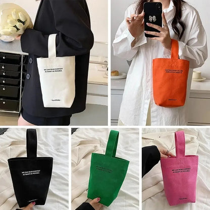 Canvas Tote Bag with Letter Print Casual Shoulder Handbag