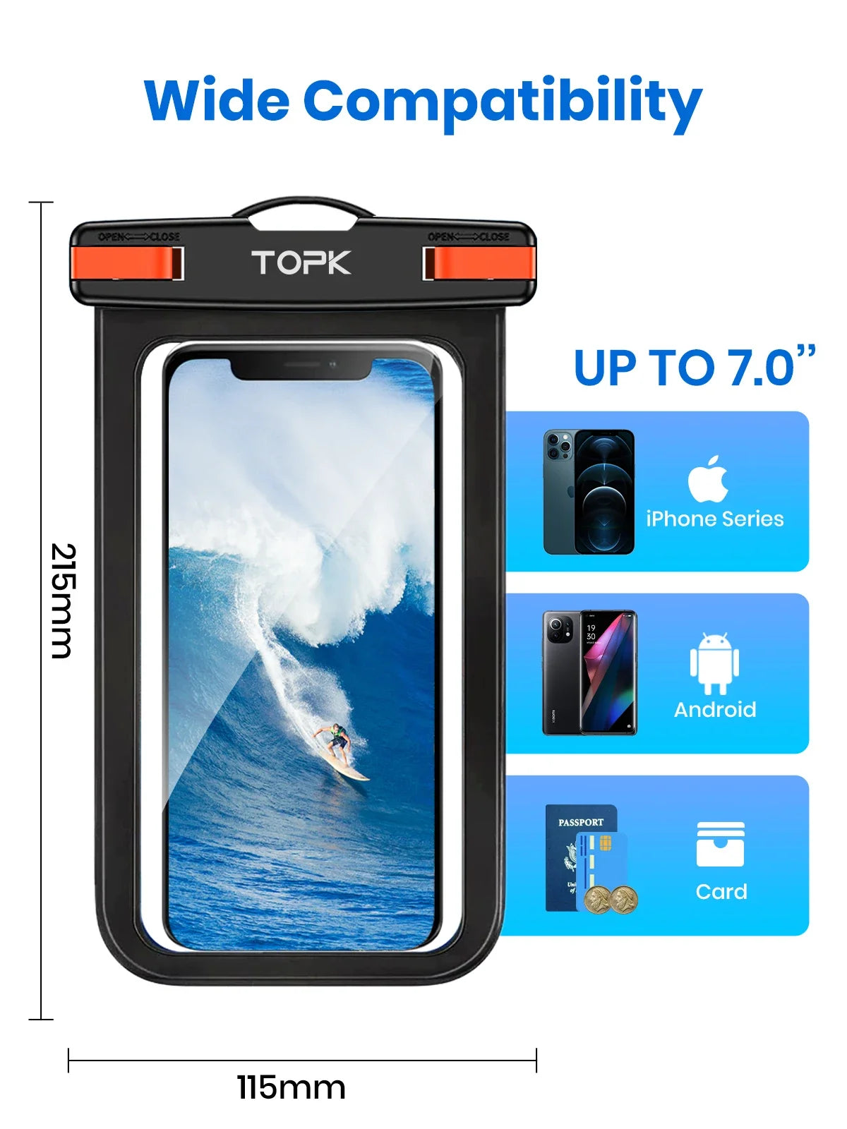 IPX8 Waterproof Phone Case Dry Bag with Lanyard – Universal Fit up to 7.0"