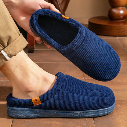 Memory Foam Winter Slippers – Anti-Slip Corduroy House Shoes for Men
