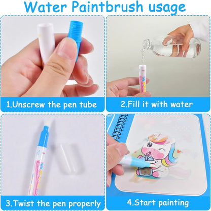 Magic Water Drawing Book for Kids with Pen – Reusable Coloring Activity