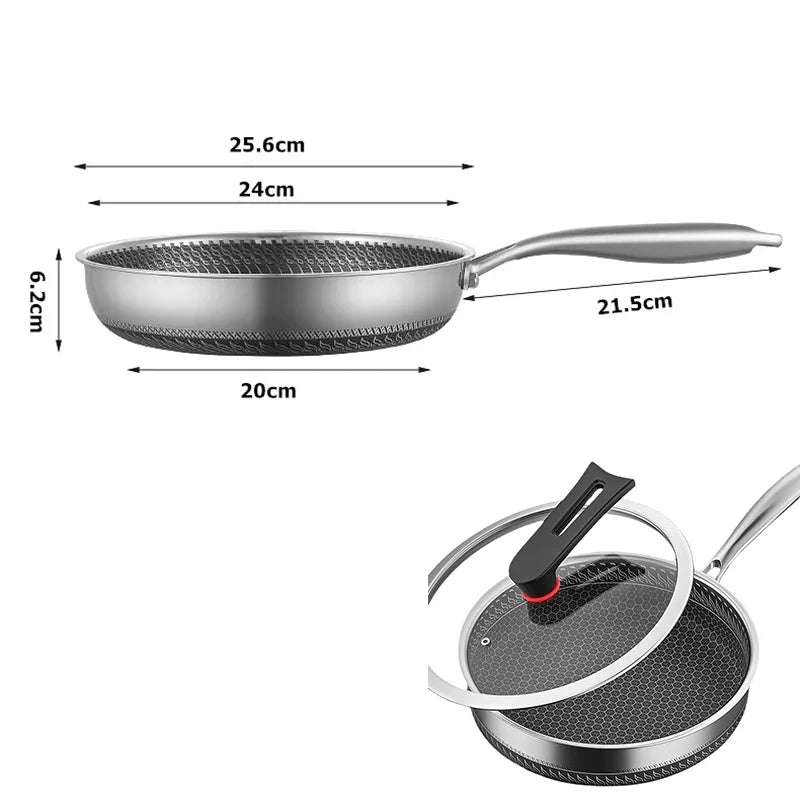 Nonstick Stainless Steel Frying Pan with Honeycomb Surface