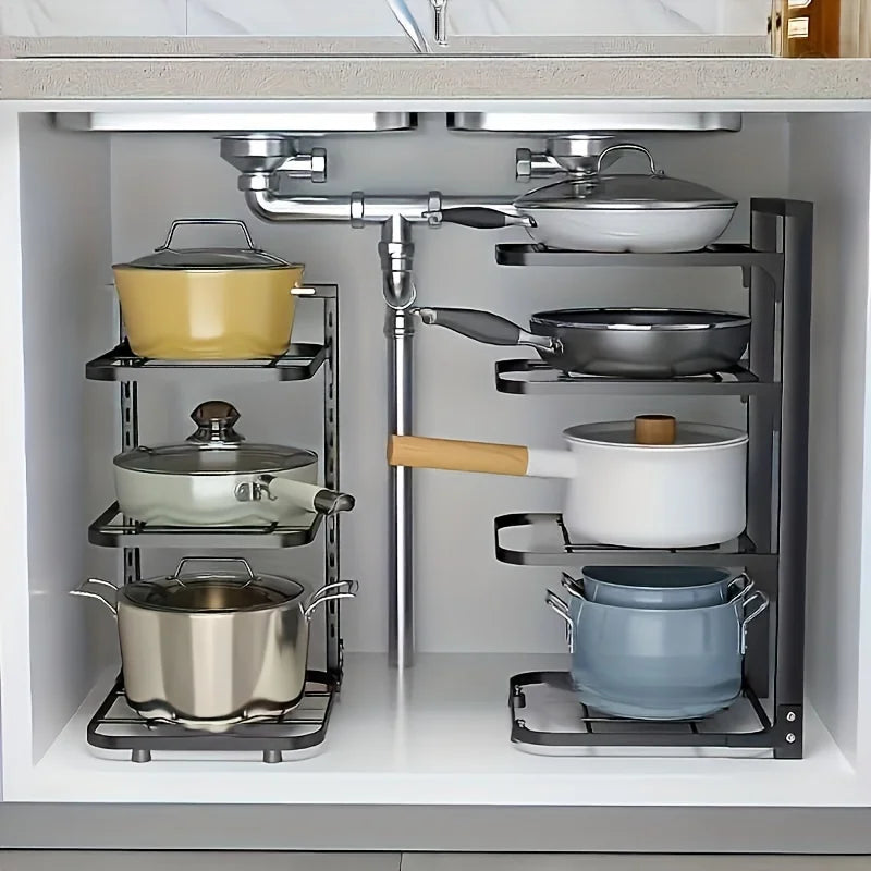 Multi-Tier Pot Rack Organizer – Adjustable Carbon Steel