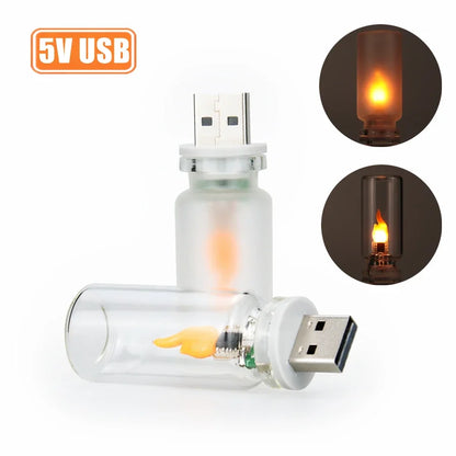 USB Flame Flickering LED Candle Night Light – Glass