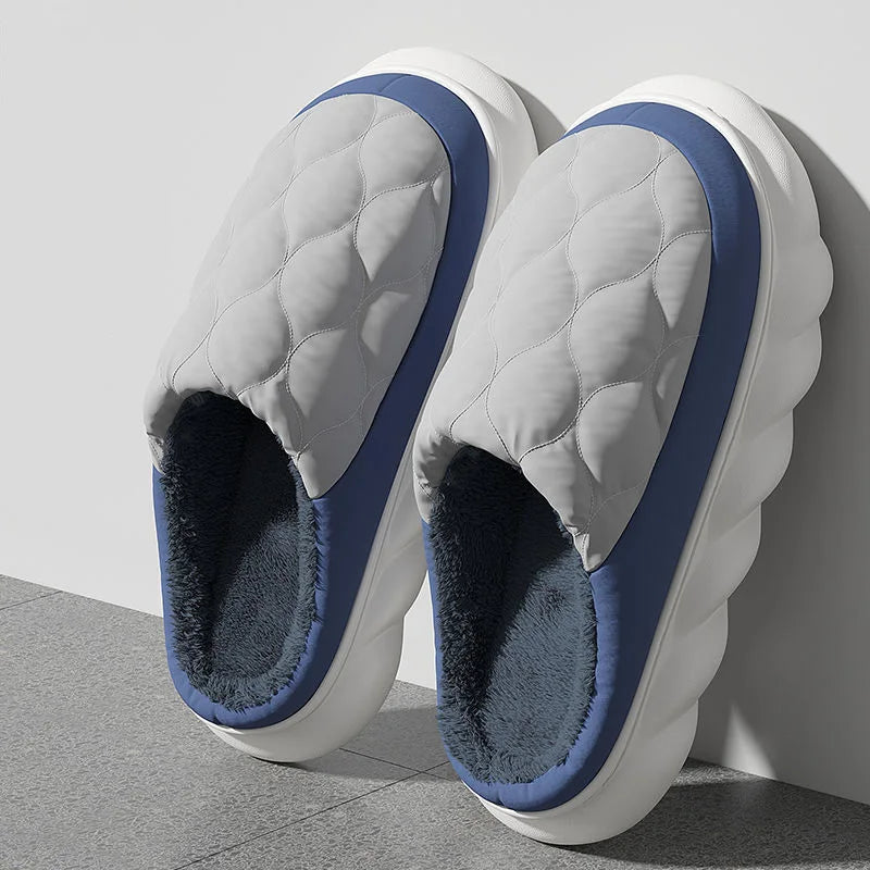Waterproof Winter Slippers – Quilted Fur-Lined House Shoes for Men & Women
