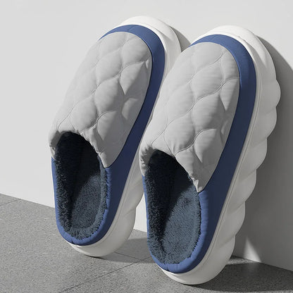 Waterproof Winter Slippers – Quilted Fur-Lined House Shoes for Men & Women